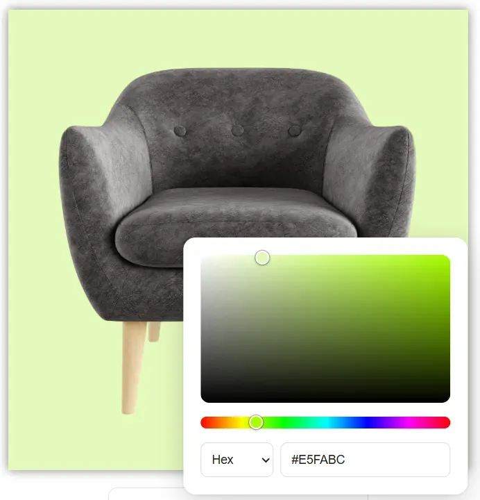 Armchair cutout on a light green background with a color picker