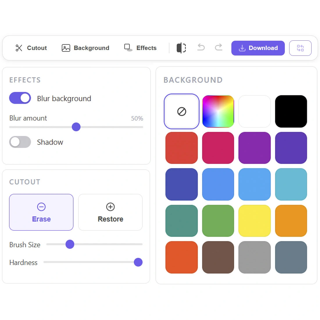 Toolbar with background options and the download button